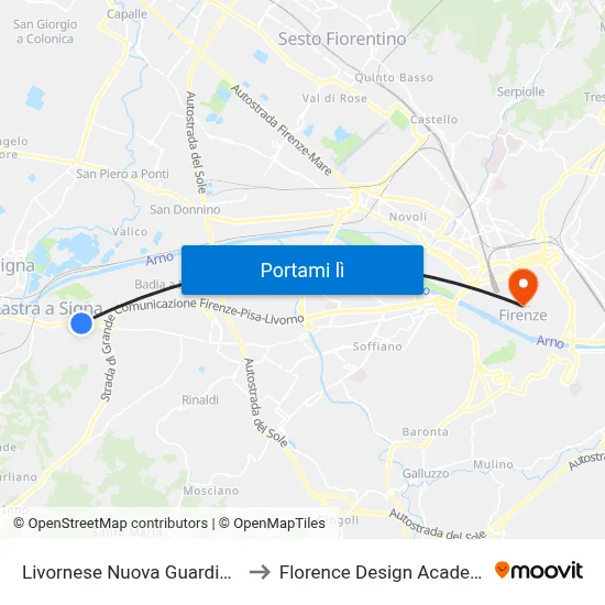 Livornese Nuova Guardiana to Florence Design Academy map