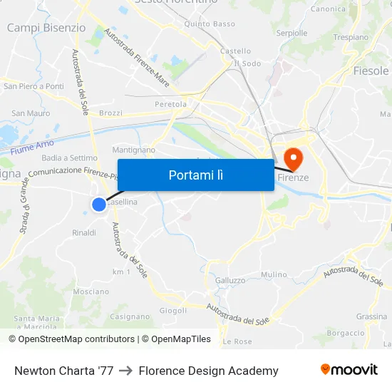 Newton Charta '77 to Florence Design Academy map
