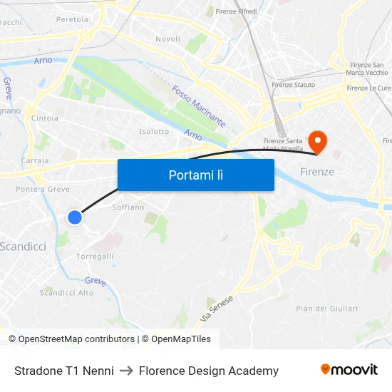 Stradone T1 Nenni to Florence Design Academy map