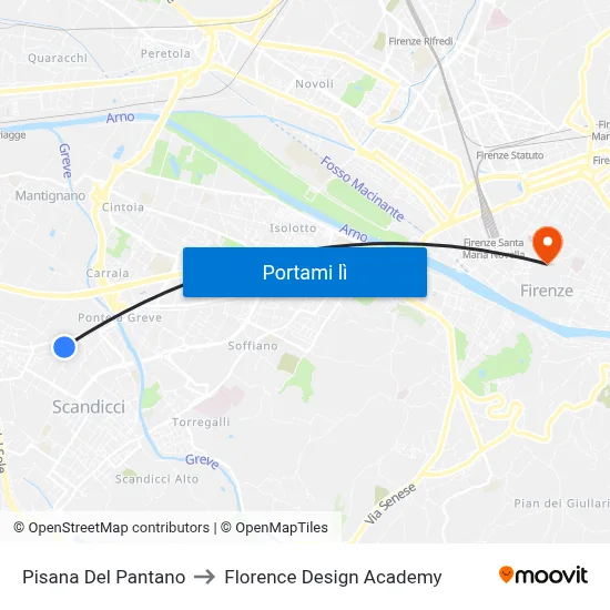 Pisana Del Pantano to Florence Design Academy map