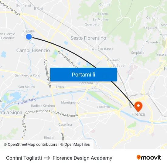 Confini Togliatti to Florence Design Academy map