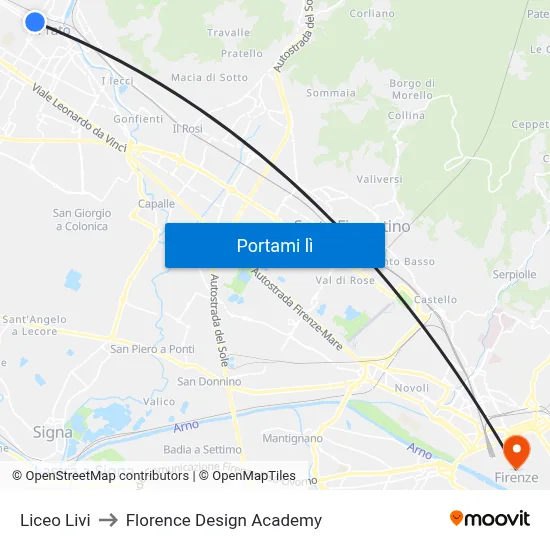 Liceo Livi to Florence Design Academy map