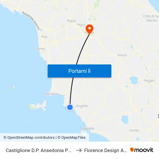 Castiglione D.P. Ansedonia Ponte Giorgin to Florence Design Academy map