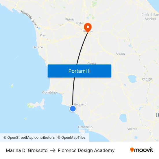 Marina Di Grosseto to Florence Design Academy map