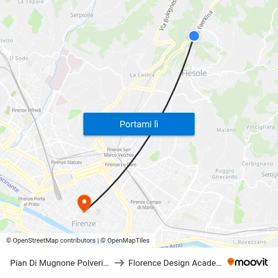 Pian Di Mugnone Polveriera to Florence Design Academy map