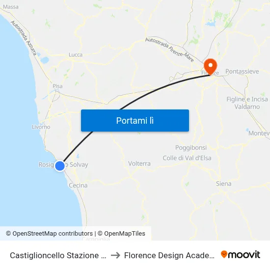 Castiglioncello Stazione FS to Florence Design Academy map