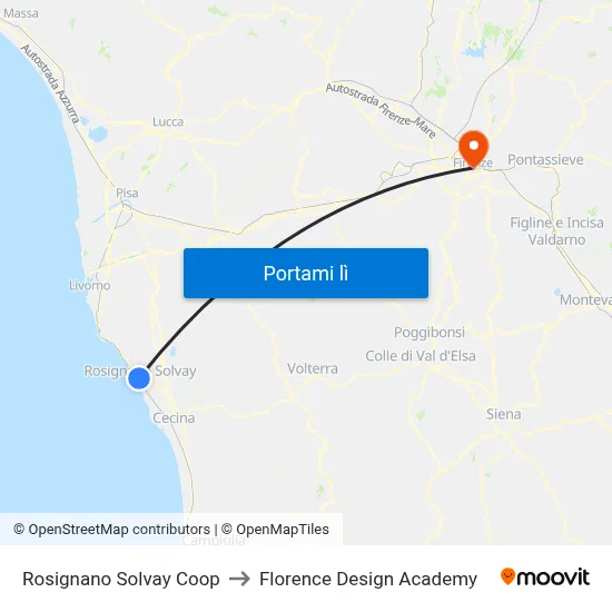 Rosignano Solvay Coop to Florence Design Academy map