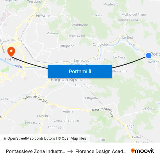 Pontassieve Zona Industriale to Florence Design Academy map