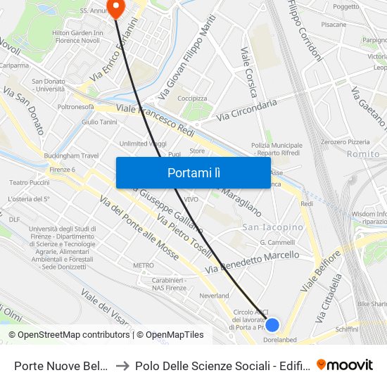 Porte Nuove Belfiore to Polo Delle Scienze Sociali - Edificio D6 map