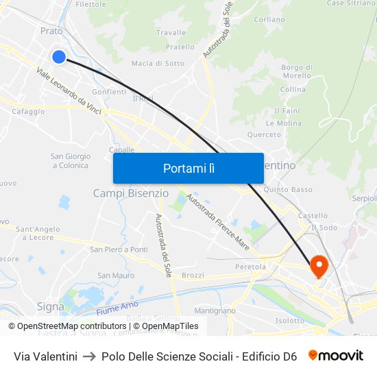 Via Valentini to Polo Delle Scienze Sociali - Edificio D6 map