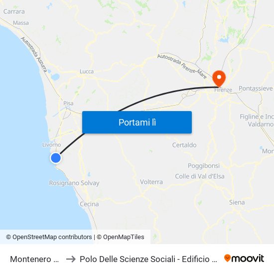 Montenero 12 to Polo Delle Scienze Sociali - Edificio D6 map