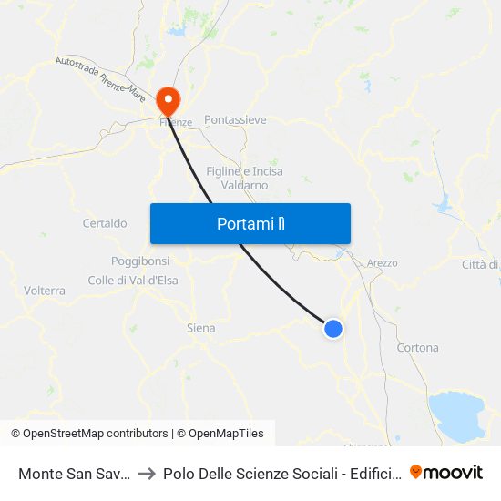 Monte San Savino to Polo Delle Scienze Sociali - Edificio D6 map
