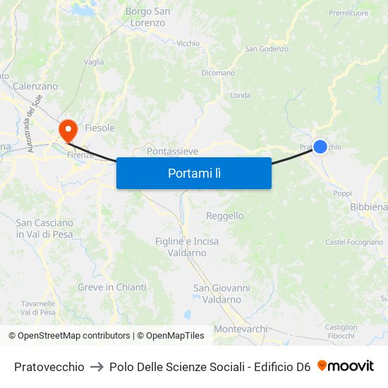 Pratovecchio to Polo Delle Scienze Sociali - Edificio D6 map