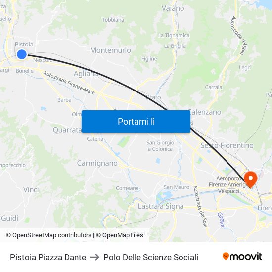 Pistoia Piazza Dante to Polo Delle Scienze Sociali map