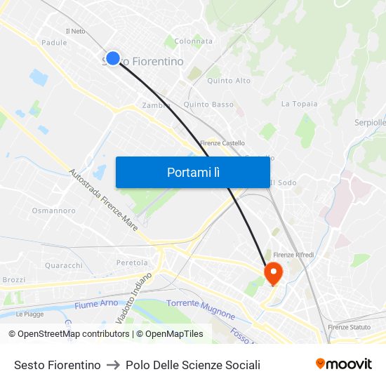 Sesto Fiorentino to Polo Delle Scienze Sociali map