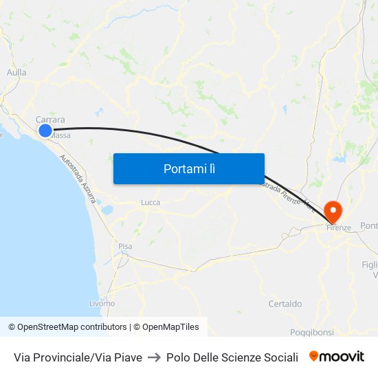 Via Provinciale/Via Piave to Polo Delle Scienze Sociali map