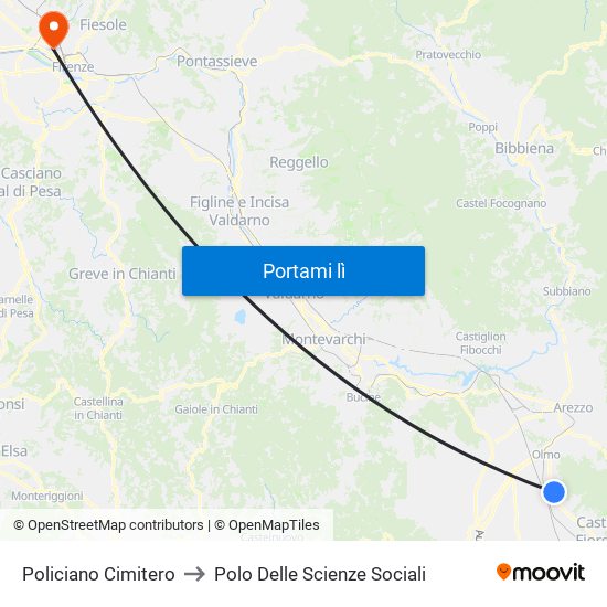 Policiano Cimitero to Polo Delle Scienze Sociali map