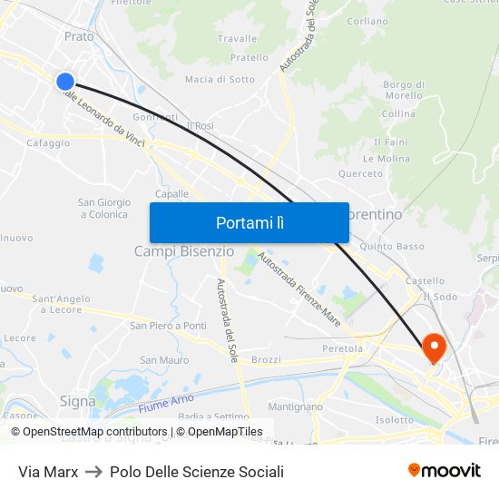 Via Marx to Polo Delle Scienze Sociali map