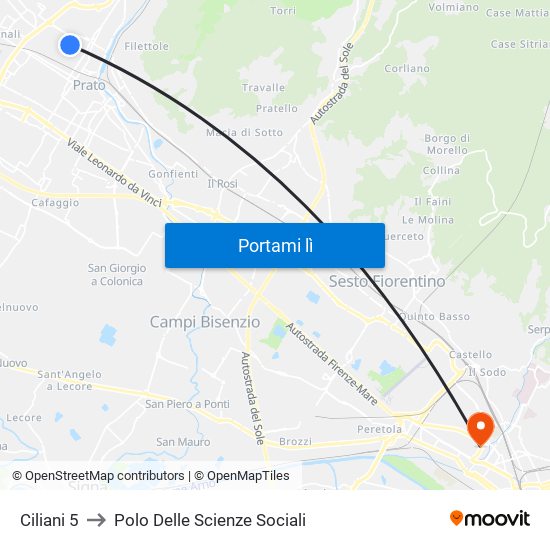 Ciliani 5 to Polo Delle Scienze Sociali map