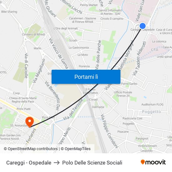 Careggi - Ospedale to Polo Delle Scienze Sociali map