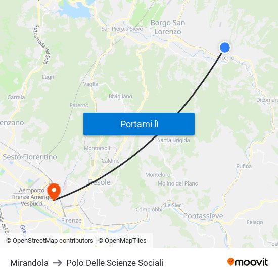 Mirandola to Polo Delle Scienze Sociali map