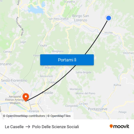 Le Caselle to Polo Delle Scienze Sociali map