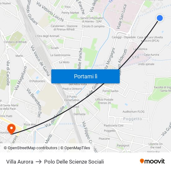 Villa Aurora to Polo Delle Scienze Sociali map