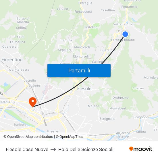 Fiesole Case Nuove to Polo Delle Scienze Sociali map