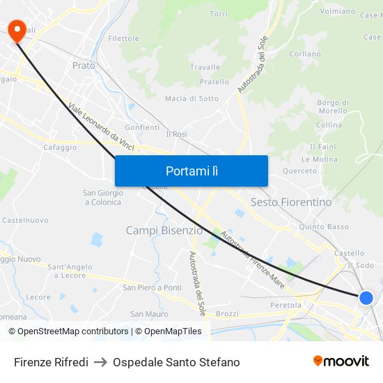 Firenze Rifredi to Ospedale Santo Stefano map