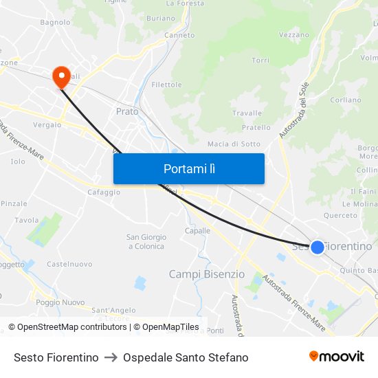 Sesto Fiorentino to Ospedale Santo Stefano map