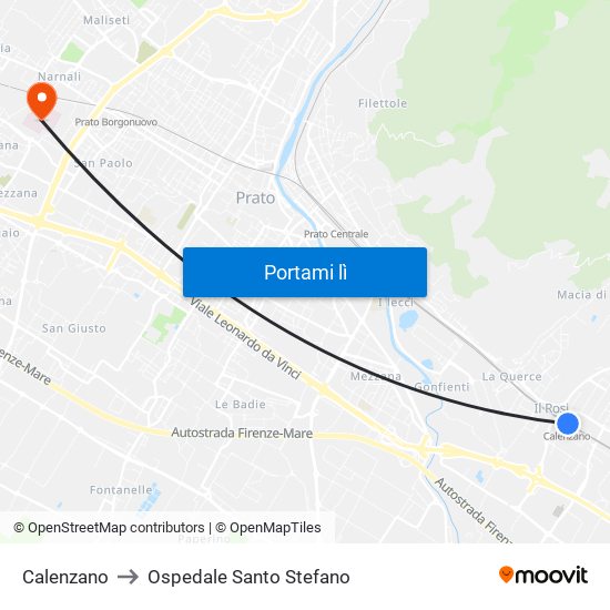 Calenzano to Ospedale Santo Stefano map