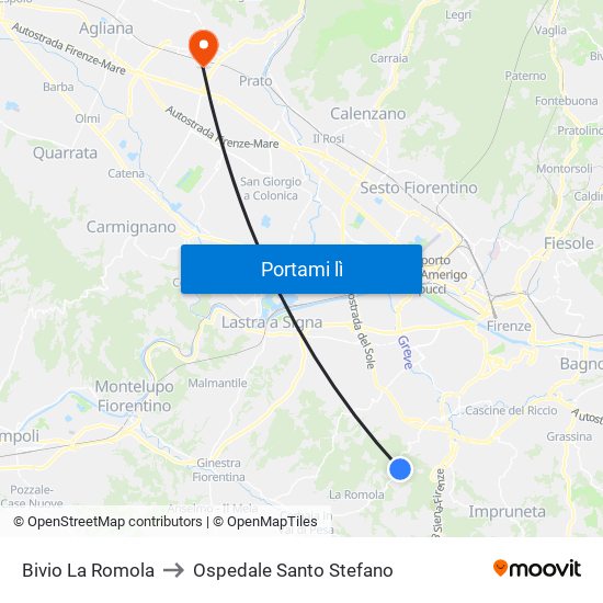 Bivio La Romola to Ospedale Santo Stefano map