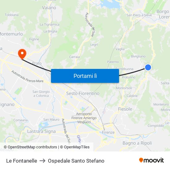 Le Fontanelle to Ospedale Santo Stefano map