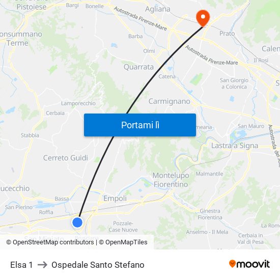 Elsa 1 to Ospedale Santo Stefano map