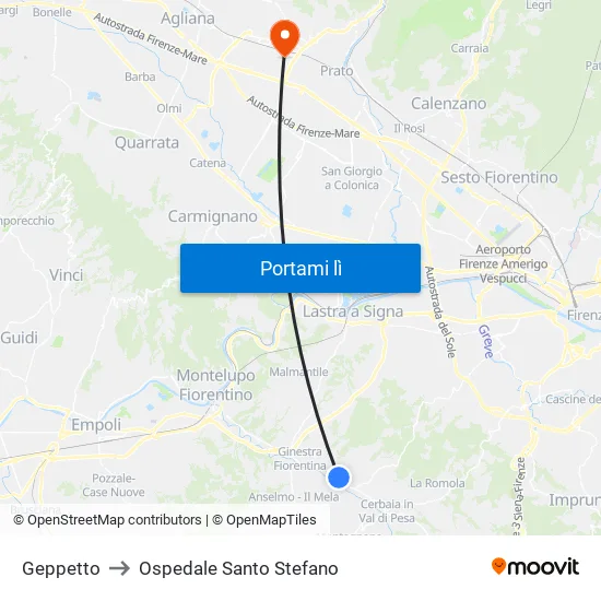 Geppetto to Ospedale Santo Stefano map