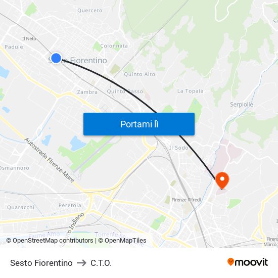 Sesto Fiorentino to C.T.O. map