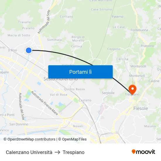 Calenzano Università to Trespiano map