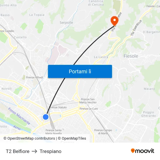T2 Belfiore to Trespiano map