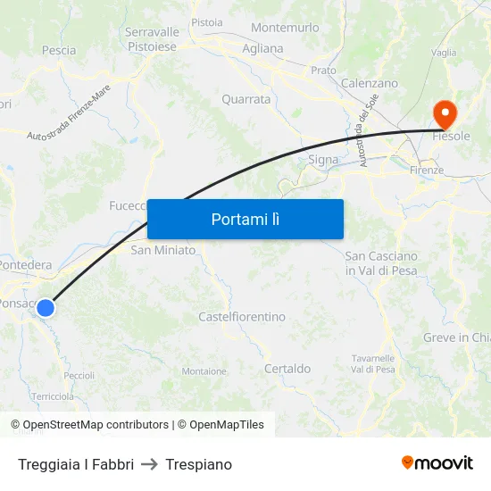 Treggiaia I Fabbri to Trespiano map