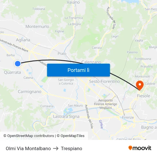 Olmi Via Montalbano to Trespiano map