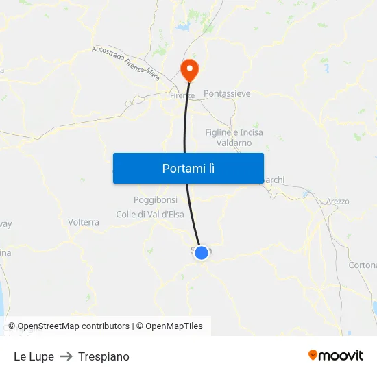 Le Lupe to Trespiano map