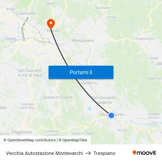 Vecchia Autostazione Montevarchi to Trespiano map