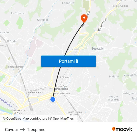 Cavour to Trespiano map