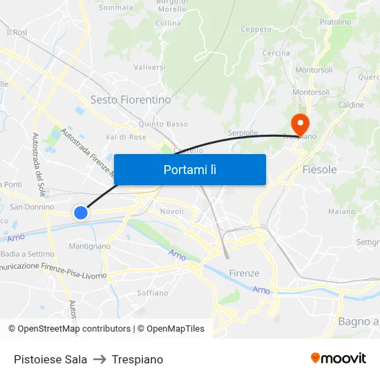Pistoiese Sala to Trespiano map