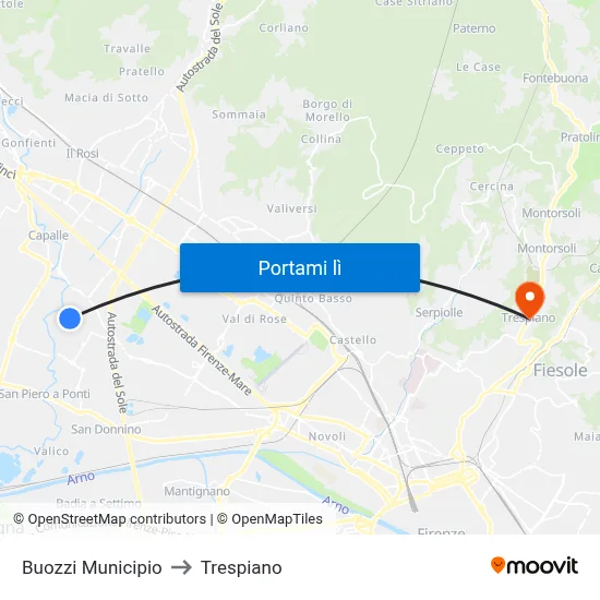 Buozzi Municipio to Trespiano map