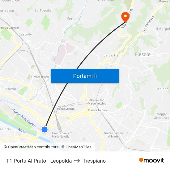 T1 Porta Al Prato - Leopolda to Trespiano map