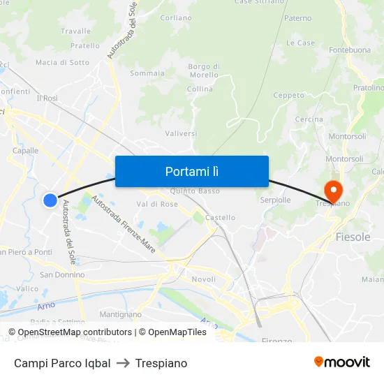 Campi Parco Iqbal to Trespiano map
