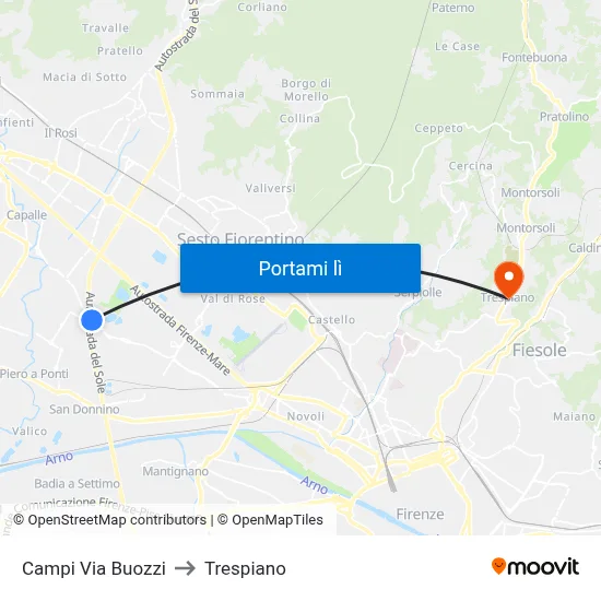 Campi Via Buozzi to Trespiano map