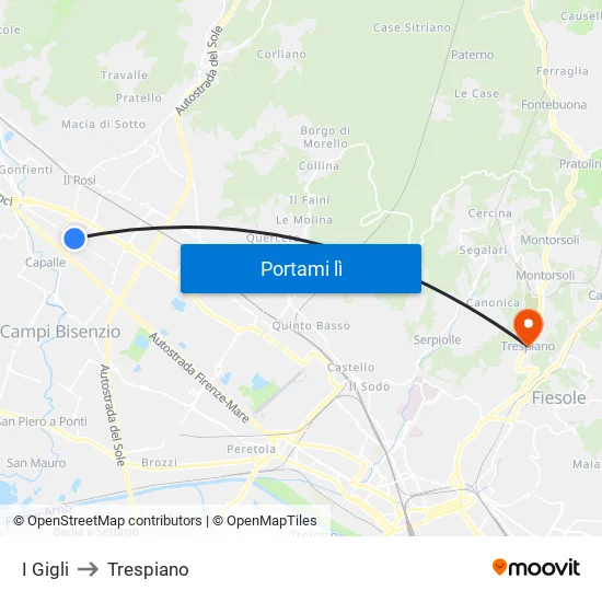 I Gigli to Trespiano map