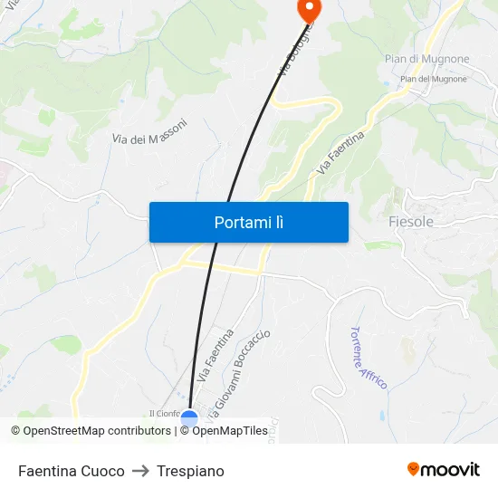 Faentina Cuoco to Trespiano map